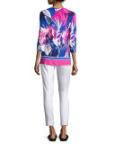 Rainforest Floral 3/4-Sleeve V-Neck Tee, Orchid/Multi