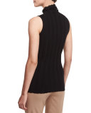 Sleeveless Turtleneck Ribbed Shell, Black