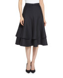 Belted Layered A-Line Skirt, Black