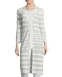 Long-Sleeve Sheer-Striped Long Duster Coat