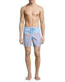 Moorea Bubble Turtle Print Swim Trunks, Bleu Ciel