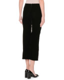 Velvet Flare-Leg Cropped Pants, Black