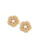 pearly golden crystal flower statement stud earrings