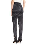 Tailored Striped Satin Pants, Black