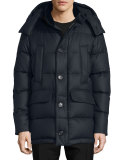 Cashmere Puffer Coat with Fur Trim, Navy