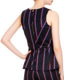 Miles Sleeveless Striped Peplum Top, Navy/Tango