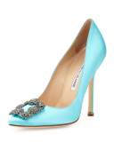 Hangisi Satin Crystal-Toe Pump, Turquoise