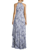 Siena Beaded Halter Chiffon Gown 