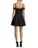 Larissa Belted Cold-Shoulder Fit & Flare Dress, Black