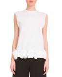 Slim-Fit Top W/Floral-Appliqué Hem, White
