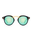 St. Louis Round Mirrored Sunglasses, Black
