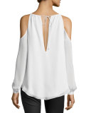 Silk Cold-Shoulder Blouse, Ivory