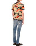 Distressed Slim-Fit Denim Jeans, Blue