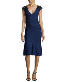 Cap-Sleeve Flounce Bandage Dress, Classic Blue/Combo