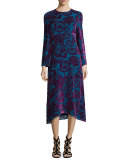 Long-Sleeve Velvet Midi Dress, Purple/Teal