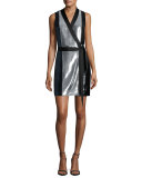 Sleeveless Sequined Wrap Dress, Black/Navy/Silver