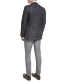 Plaid Two-Button Sport Coat, Gray/Blue