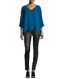 Elsi 3/4-Sleeve V-Neck Silk Top