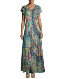 Roseton Short-Sleeve Printed Maxi Dress, Multi Colors, Petite