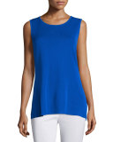 Crewneck Long Knit Tank Top, True Blue