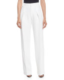 Inverted-Pleat Straight-Leg Trousers, Chalk