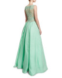 Sleeveless Beaded Ball Gown, Aqua