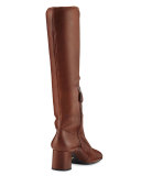 Leather Square-Toe Knee Boot, Burnt (Bruciato)
