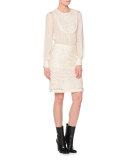 Romantic Embroidery Semisheer Blouse, Ivory