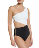 Kim Zipper-Detail Colorblock One-Piece Swimsuit