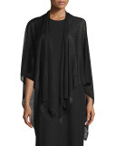Open-Front Sheer Hemp Knit Poncho/Wrap, Black