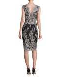 Sleeveless Scalloped Lace Cocktail Dress, Black