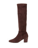Cyera Stretch-Suede Knee Boot, Dark Brown