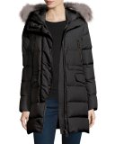 Fragonette Quilted Puffer Coat w/Detachable Fur Hood, Black