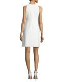 Sleeveless Embroidered Ponte Shift Dress, Ivory