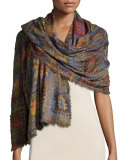 Presine Tile-Print Wool-Blend Scarf, Multicolor