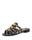 Studded Caged Flat Slide Sandal, Bleu Obscur