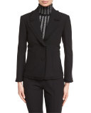 Onyx Ruffle-Trim Fitted Blazer, Black