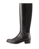 Oralie Leather Stretch Knee Boot, Black