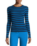 Striped Long-Sleeve Crewneck Sweater, Maritime/Wave