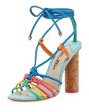 Copacabana Strappy Cork-Heel Sandal, Blue/Multi