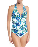 Fronds Floating Reversible Halter Tankini Top