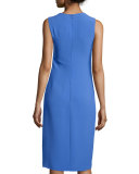 Sleeveless Jewel-Neck Faux-Wrap Dress, French Blue