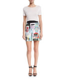 Riley Graffiti-Print A-Line Miniskirt