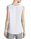 Pointelle-Yoke Stretch-Silk Shell, Bianco/Caviar
