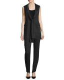 Eve Shimmery High-Waist Slim-Leg Pants, Black