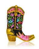 Belle Crystal Cowboy Boot Evening Clutch Bag, Antique Gold/Jet