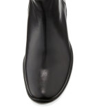 Leather Wavy-Bottom Ankle Boot, Nero