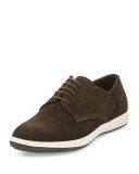 Perforated Suede Rubber-Sole Derby Shoe, Brown