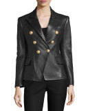 Classic Leather Double-Breasted Blazer, Black
