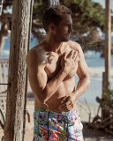 Maori Animal-Print Swim Trunks, Blue